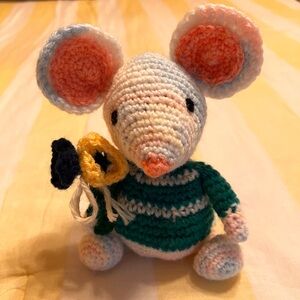 Mouse with flowers plushie Handcrafted